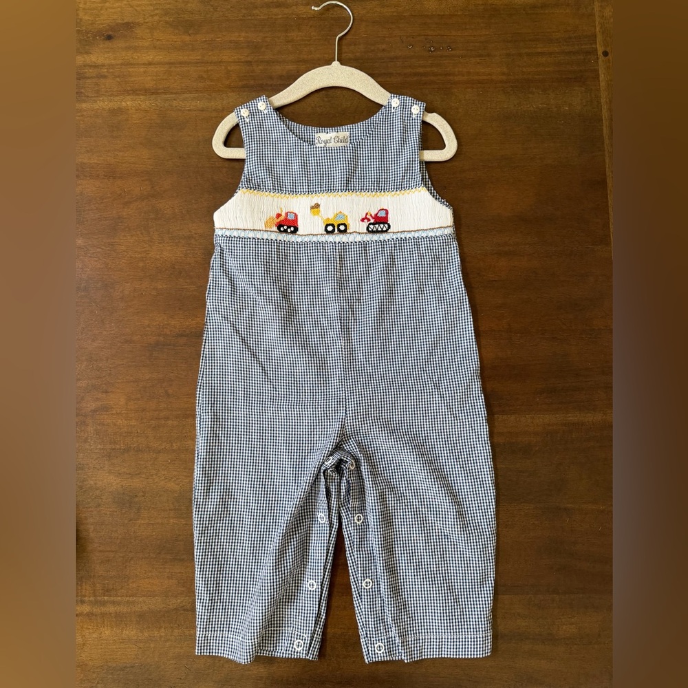 Royal Child Smocked Construction Overall-Style Jumpsuit (18 Months)